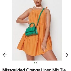 Missguided Orange Dress with Green Handbag